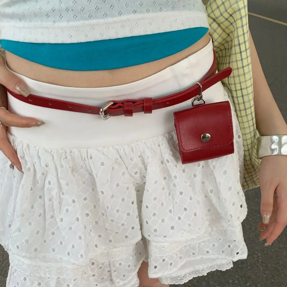 

Fashion Korean Style Women Waist Bag Red PU Belt Waist Bag Retro Solid Color Women Belt Bag Women