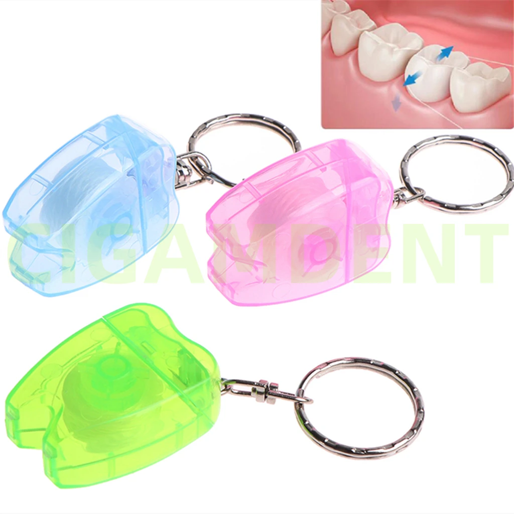 

50Pcs Dental Flosser Built-in Spool Wax Mint Flavored Floss with Key Chain for Gum Care Teeth Cleaning Oral Care