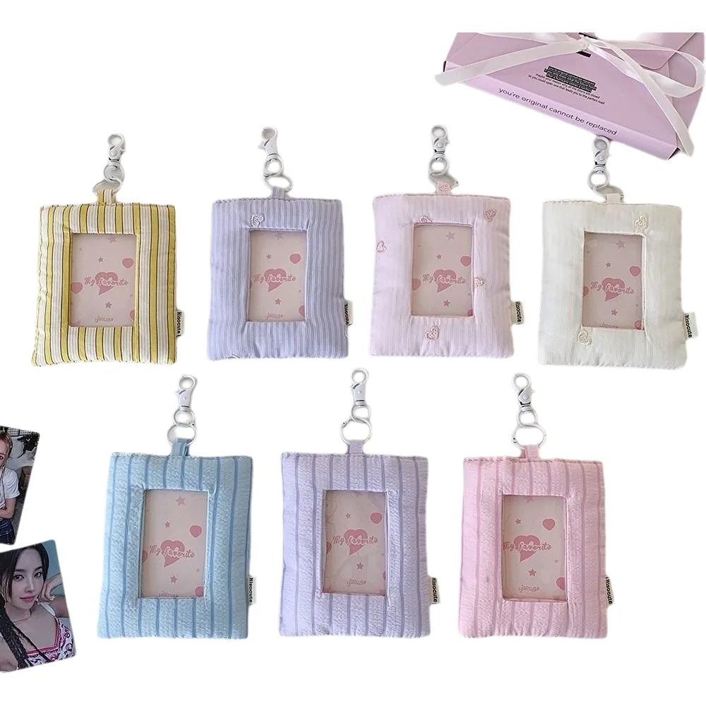 

Shape Photocard Holder Keychain Striped Heart Hanging Decoration Campus Card Protective Cover Idol Card Display Protector