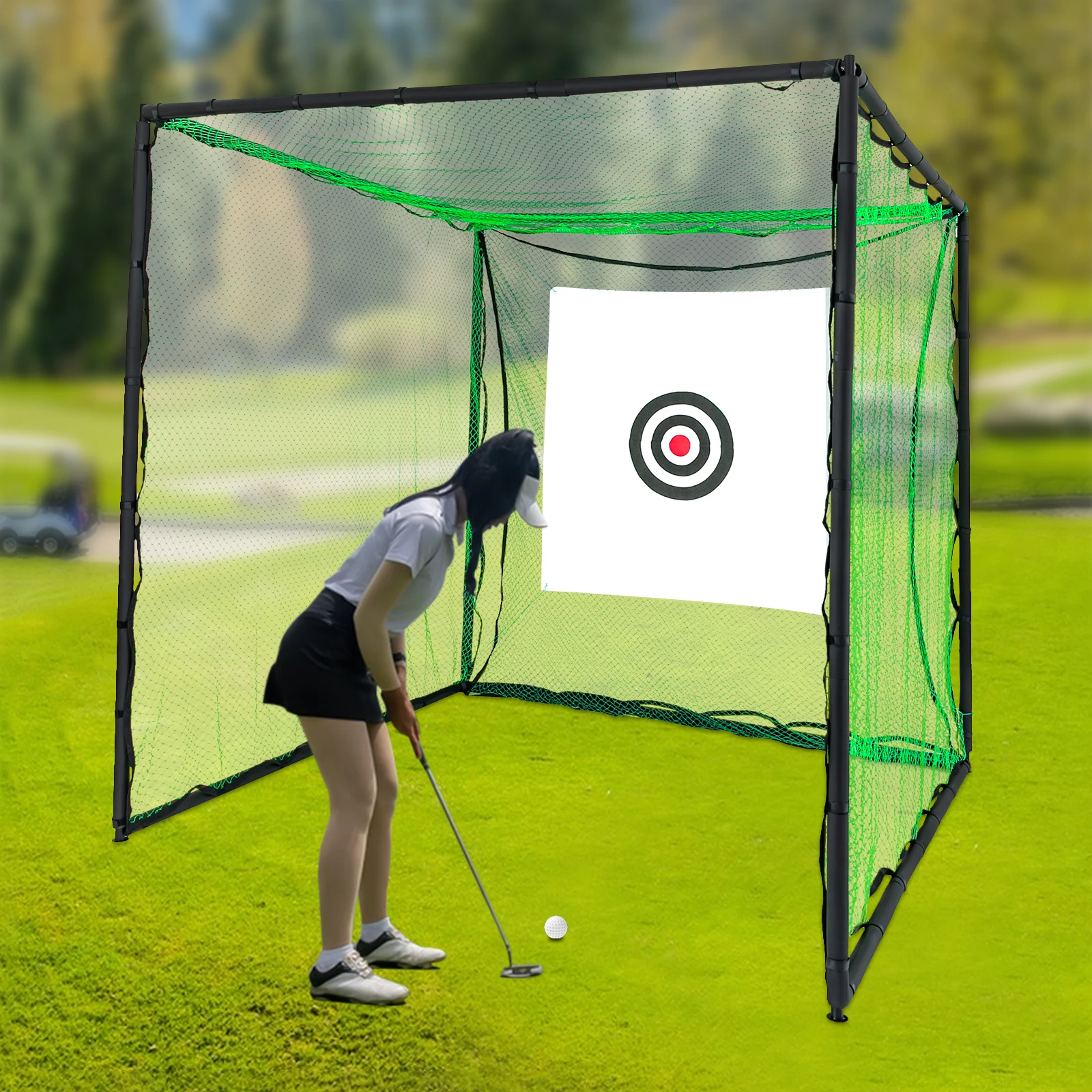 2.5M Golf Hitting Cage, Swing Practice Mat for Indoor Outdoor, Golf Practice Net