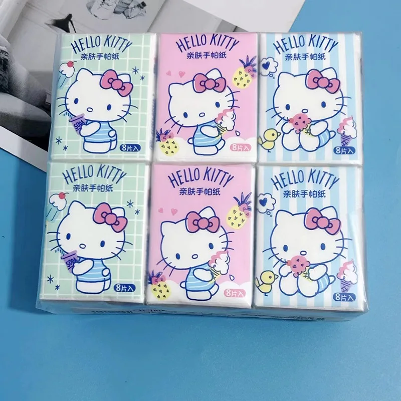 Sanrio Paper Towels 18pcs Kawaii Hello Kitty Pochacco Cartoon Printed Handkerchief Portable Toilet Paper Cute Girl Birthday Gift