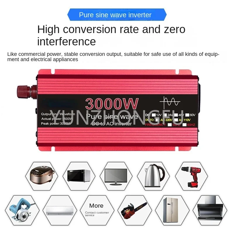 

Pure Wave Inverter 1000W-3000W/220V Vehicle RV Electric Vehicle Head Vehicle Inverter