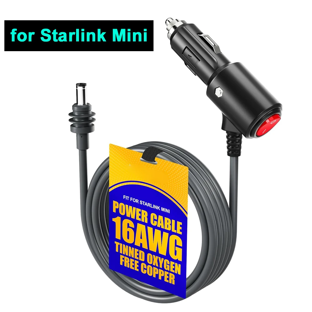Para starlink mini cabo de alimentação 12v-24v dc adaptador de cigarro de carro com interruptor de luz indicadora led fusível embutido plug and play
