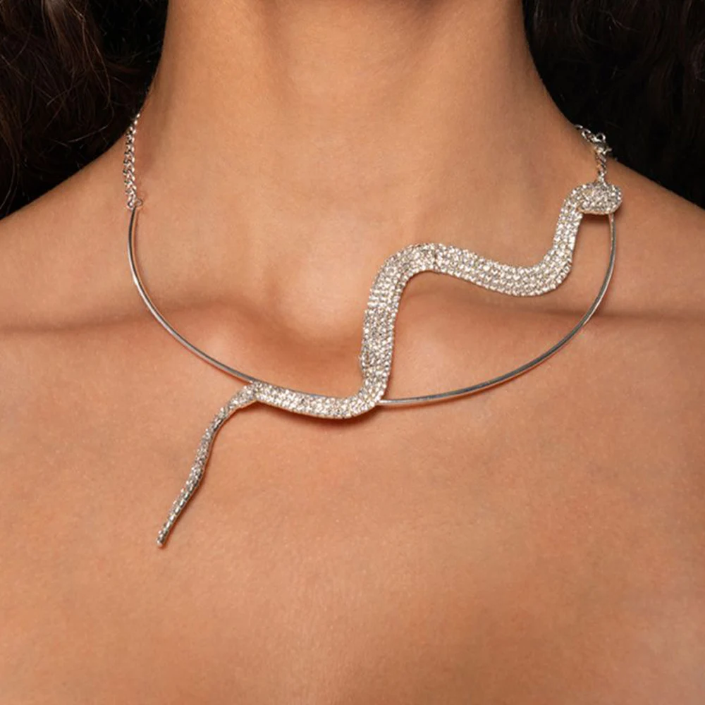 Fashion Punk Snake Necklace Elegant for Women Luxury Decoration Rhinestone Collar Choker Necklace Holiday Party Jewelry Gifts