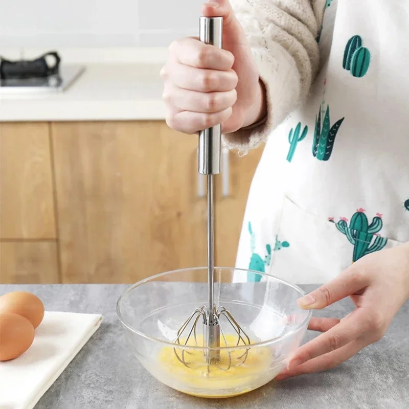 Stainless Steel Semi-automatic Rotating Whisk Manual Hand Mixer Self Turning Egg Stirrer Household Baking And Dough Mixer