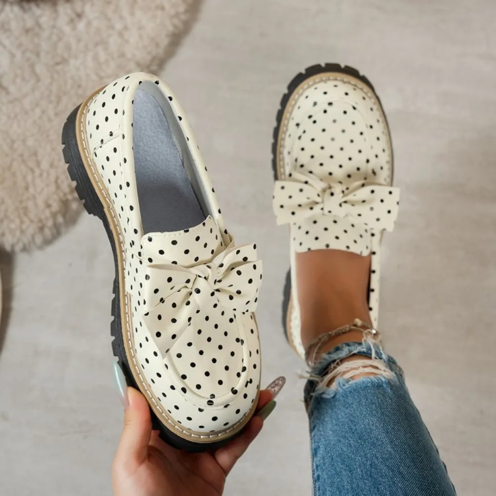 2026 New Retro Women Polka Dot Bow Knot Sneakers  Style Round Toe Fashion Casual Sneakers Women Shoes for Women Zapatos De Mujer