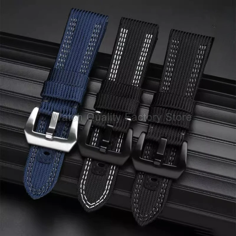 Breathable Vintage Textured Canvas Watchband for Panerai Submersible PAM00985 PAM441/616/312 22 24 26mm Black Blue Needle Buckle