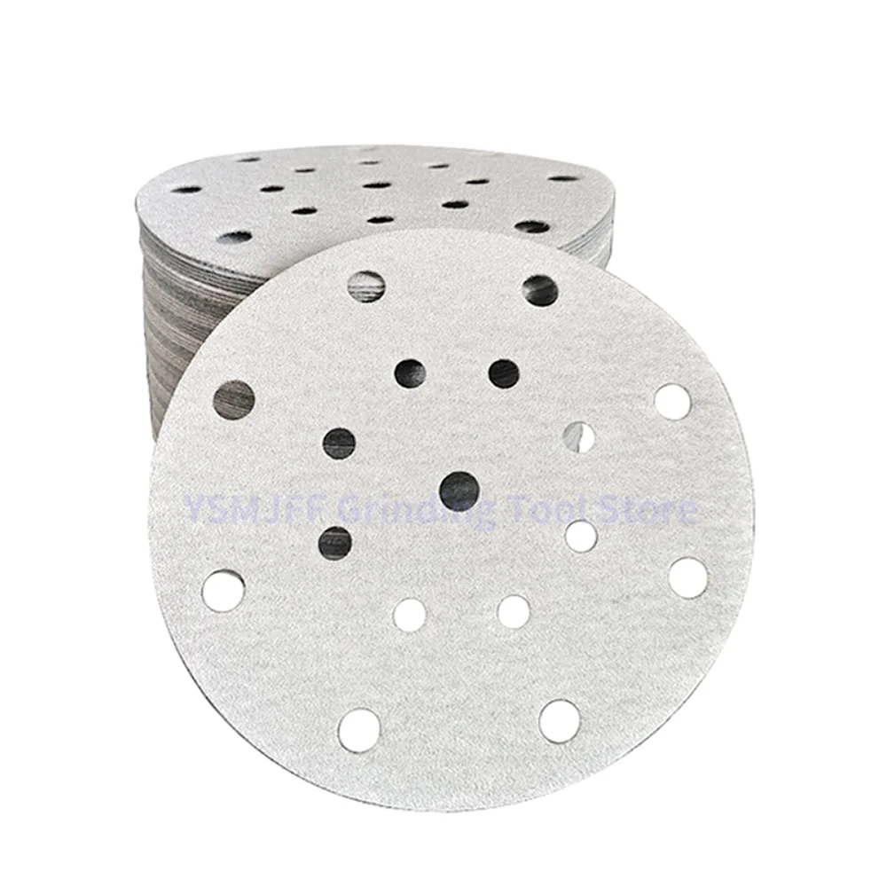 

50PCS 6 Inch 17 Hole White Sanding Discs Random Orbit Sandpaper Hook & Loop Round Sanding Discs for Putty Grinding,60-800 Grits