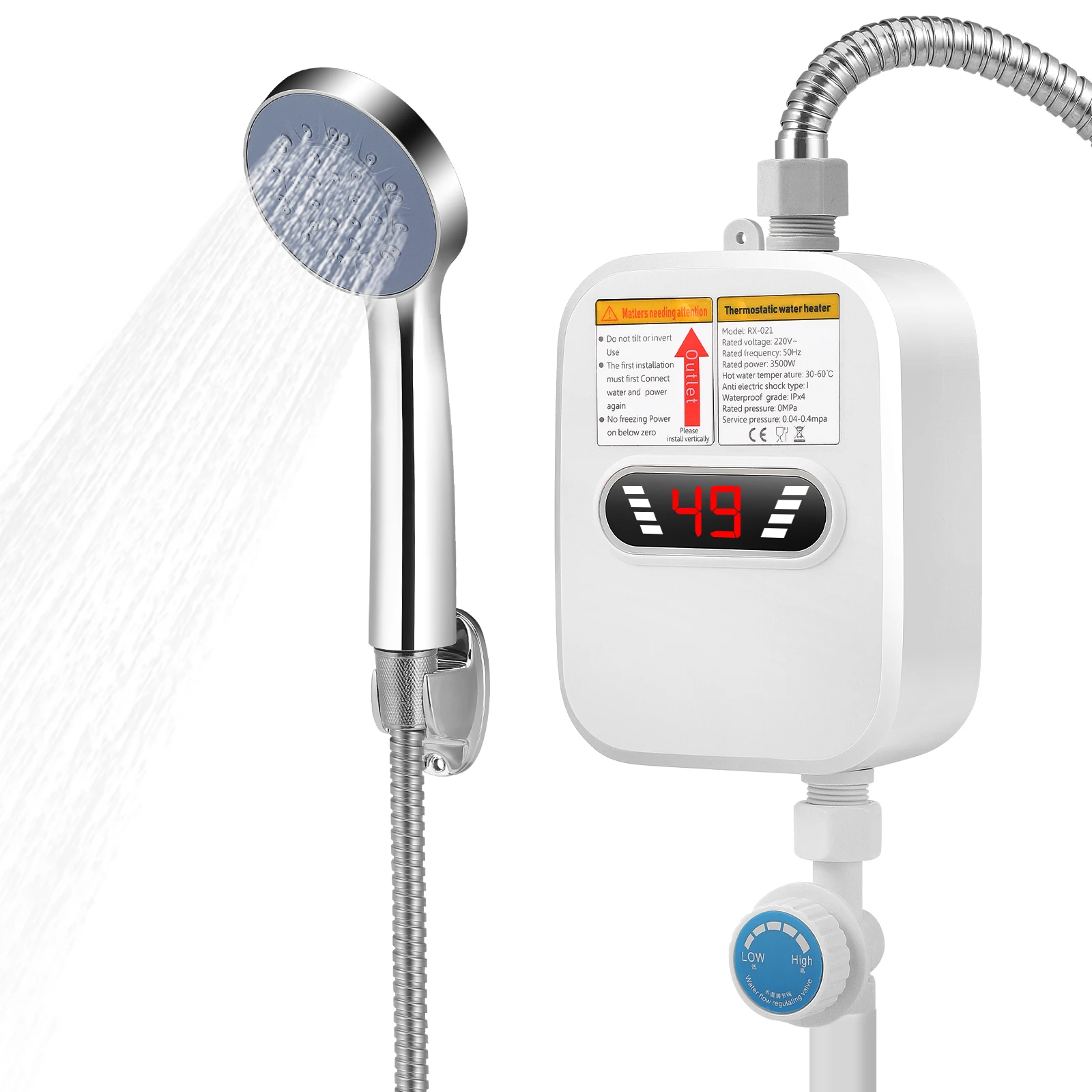 

3500W Electric Mini Instant Hot Water Heater Thermostatic Shower Set for Household Bathroom Kitchen