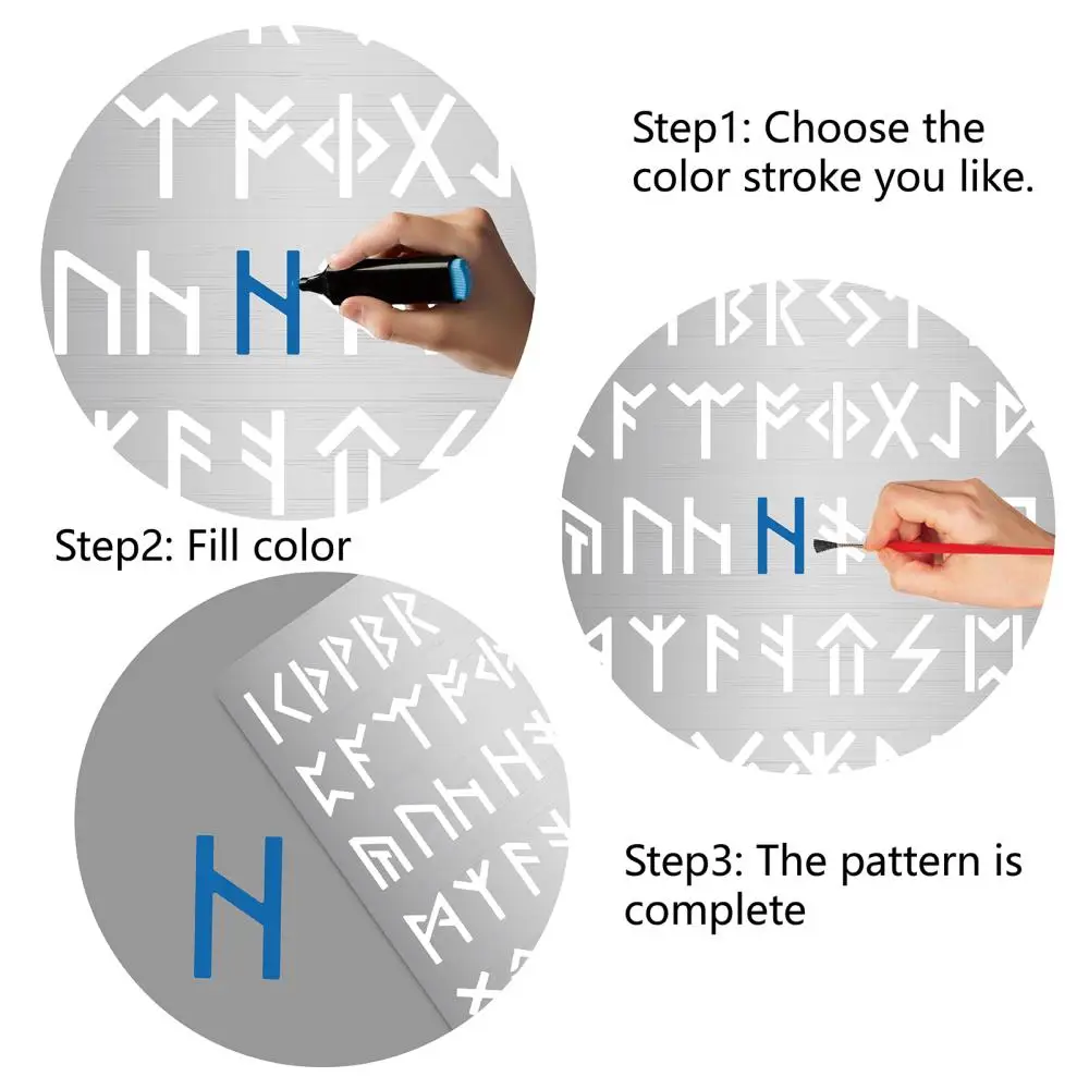 Metalowe runy wzornik Wicca starożytny alfabet starszy Futhark Plantillas Abecedarios szablon do rysowania do malowania grawerowanie rzemiosło