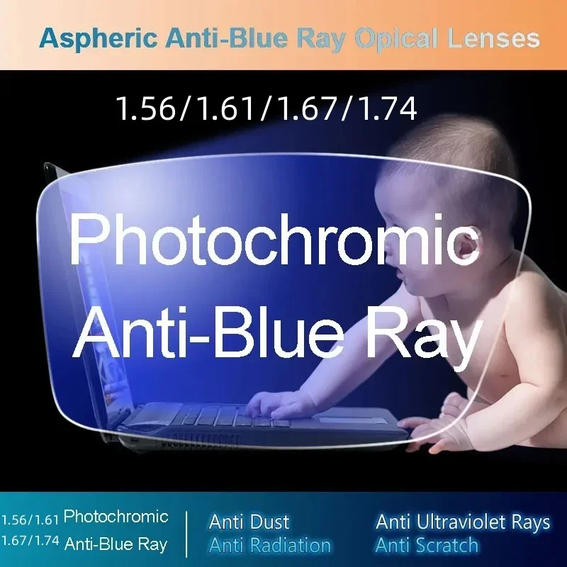 1.56 1.61 1.67 1.74 Anti-Blue Photochromic Gray Lens Optical Glass Lenses Prescription Vision Correction Computer Reading Lens