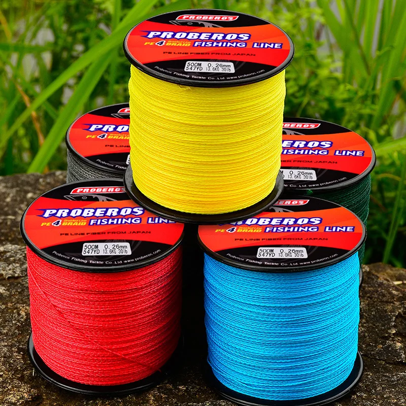 4 Sets Of 500 Meter PE Braided Line Suitable For Sea Fishing In Red/Blue/Yellow/Green/Gray With A Main Line