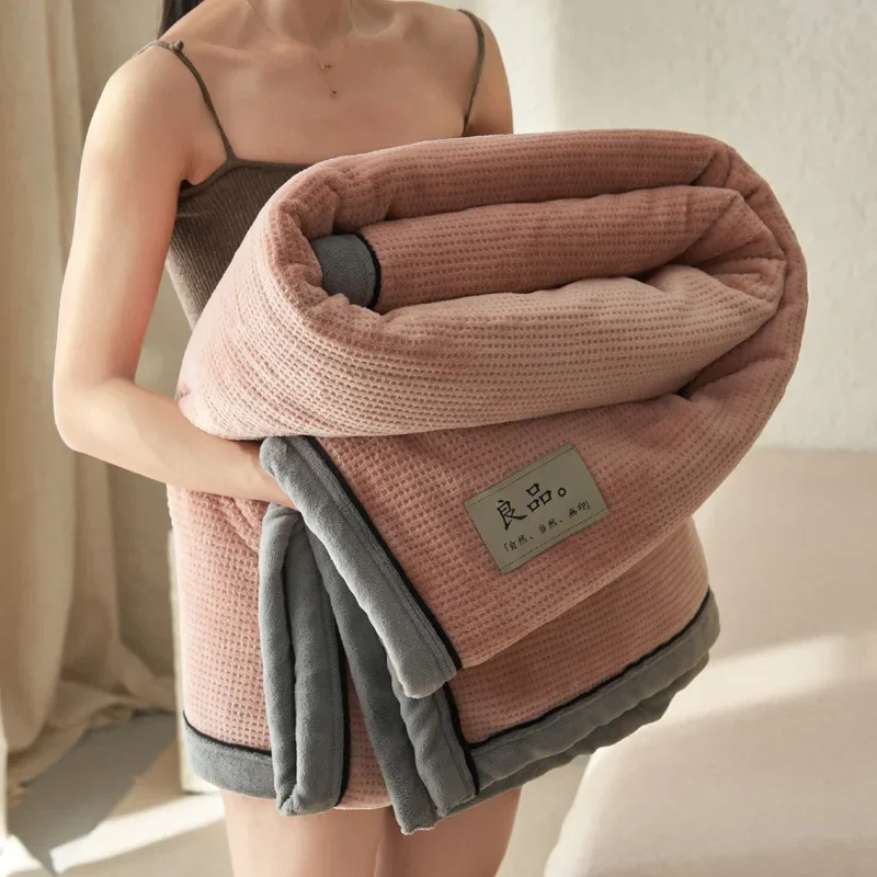 Winter waffle milk fleece blanket thickened office nap sofa blanket shawl blanket coral bedding zipper multifunctional