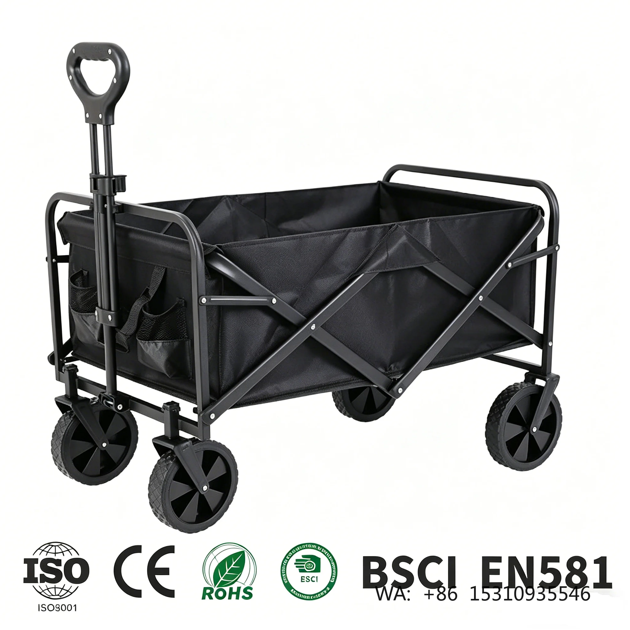 Portable Folding Wagon Durable Plastic OEM Platform for Outdoor Picnics Supermarket Shopping Car Camping Hand Push Pull Trailer