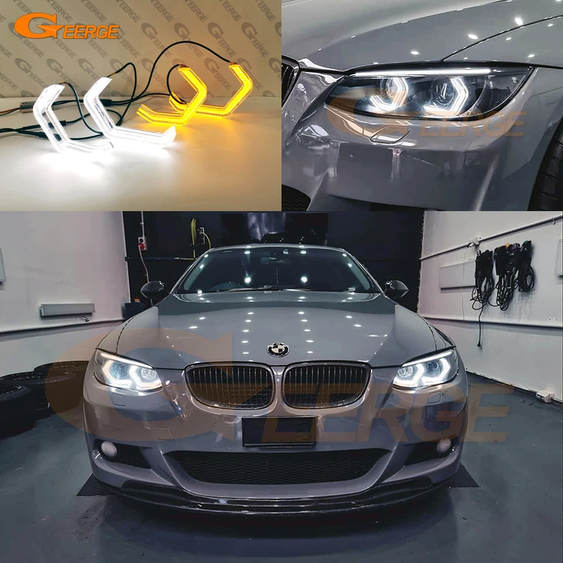 For BMW E92 E93 Coupe Cabriolet Super Bright 3D Hexagon Concept M4 Iconic Style Led Angel Eyes Kit Halo Rings