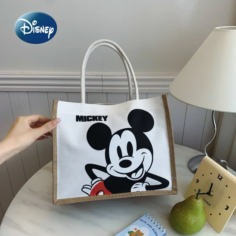 

Disney Mickey New Women's Handbag Luxury Brand Original Linen Women's Shoulder Bag Cartoon Storage Handbag Large Capacity