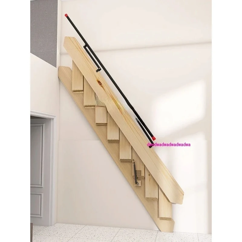 

Side Wall Folding Stairs Home Wall Mount Solid Wood Ladder Attic Apartment Telescopic Invisible Ladder
