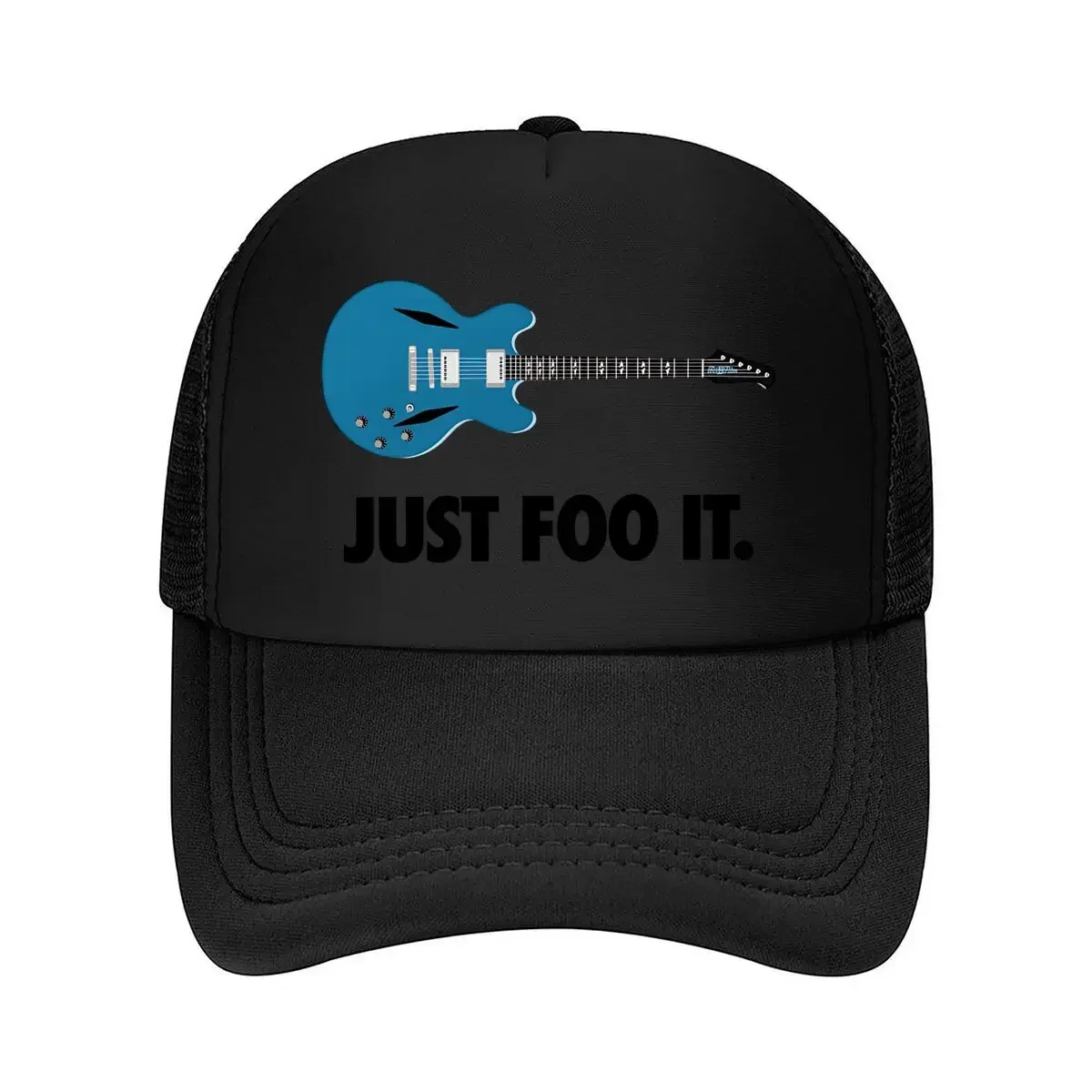 2026 Blue Electric Guitar with a Motto Mesh Baseball Cap