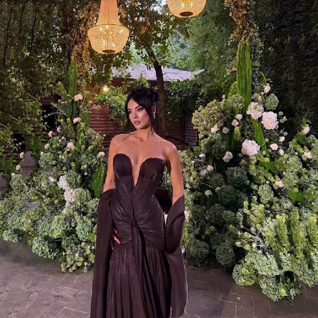 Remote Moon Elegant Strapless Deep Sweetheart Neck Evening Dress Pleated Corset Bodice Wedding Guest Prom Gown MN677 Customized