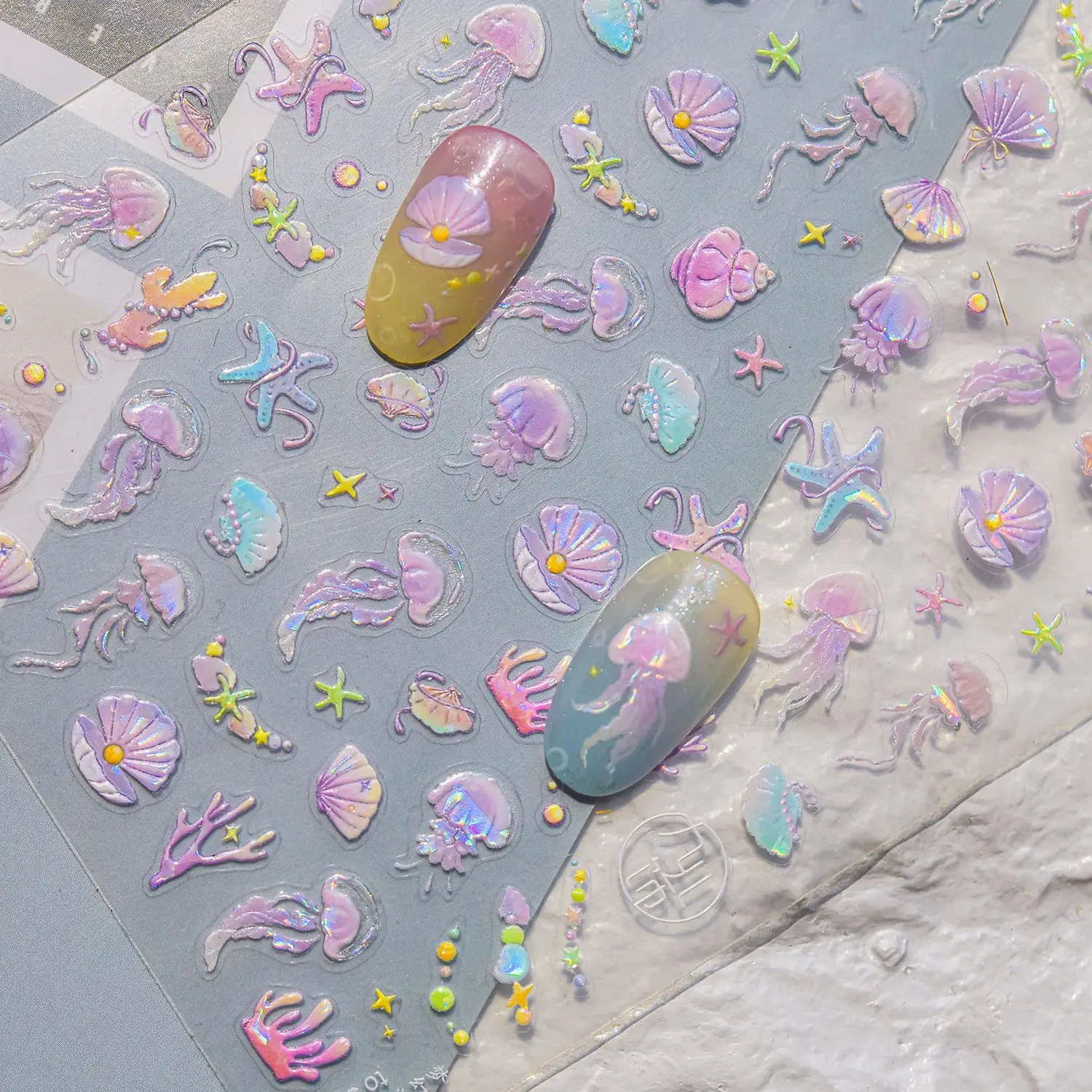 

1PCS Shell Light Nail Sticker Jellyfish Starfish Conch Self Adhesive Nail Art Sticker DIY Summer Dream Ocean Manicure Decals