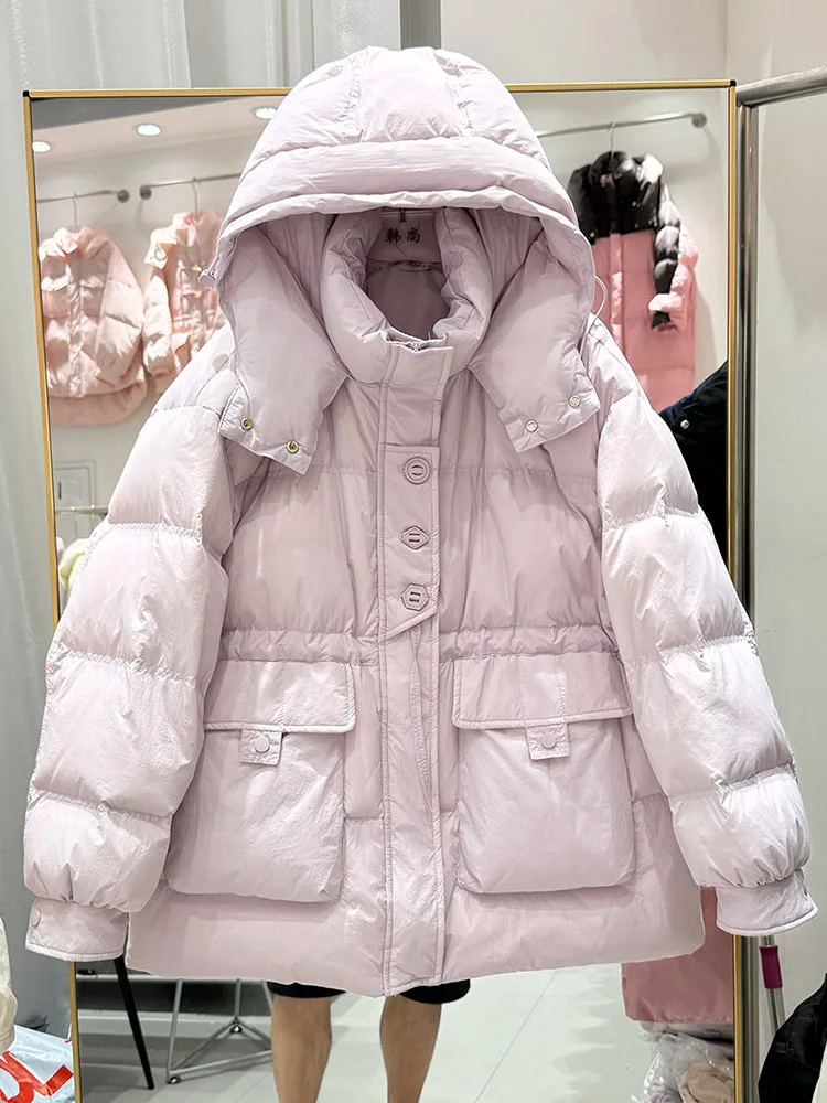 2024 New Women Down Coat Winter Jacket Female Mid Length Version Parkas Loose Thick Outwear Hooded Versatile Overcoat