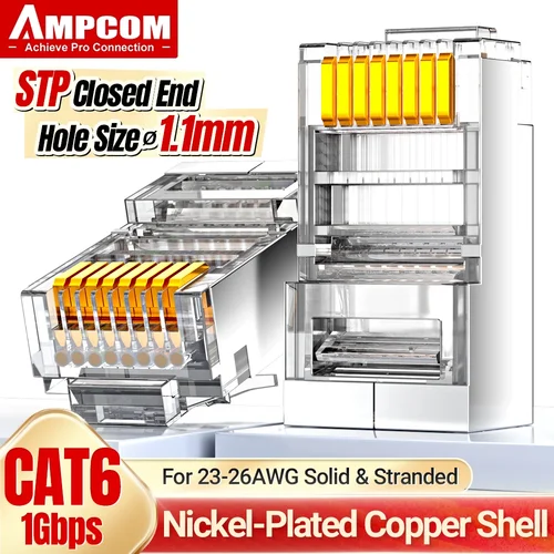 Imagen 1 del producto AMPCOM-conector de enchufe Modular CAT6 blindado RJ45, 50 Ω, chapado en oro, 8P8C, RJ45, conector Modular, engarce de Cable Ethernet