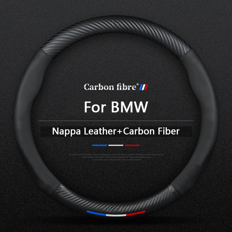 Carro anti-derrapante couro fibra de carbono capa de volante para bmw m3 m4m5 e36 e39 e46 e60 e90 e91 fo1 f10 f15f20 f30 x1 x3 x5 x7