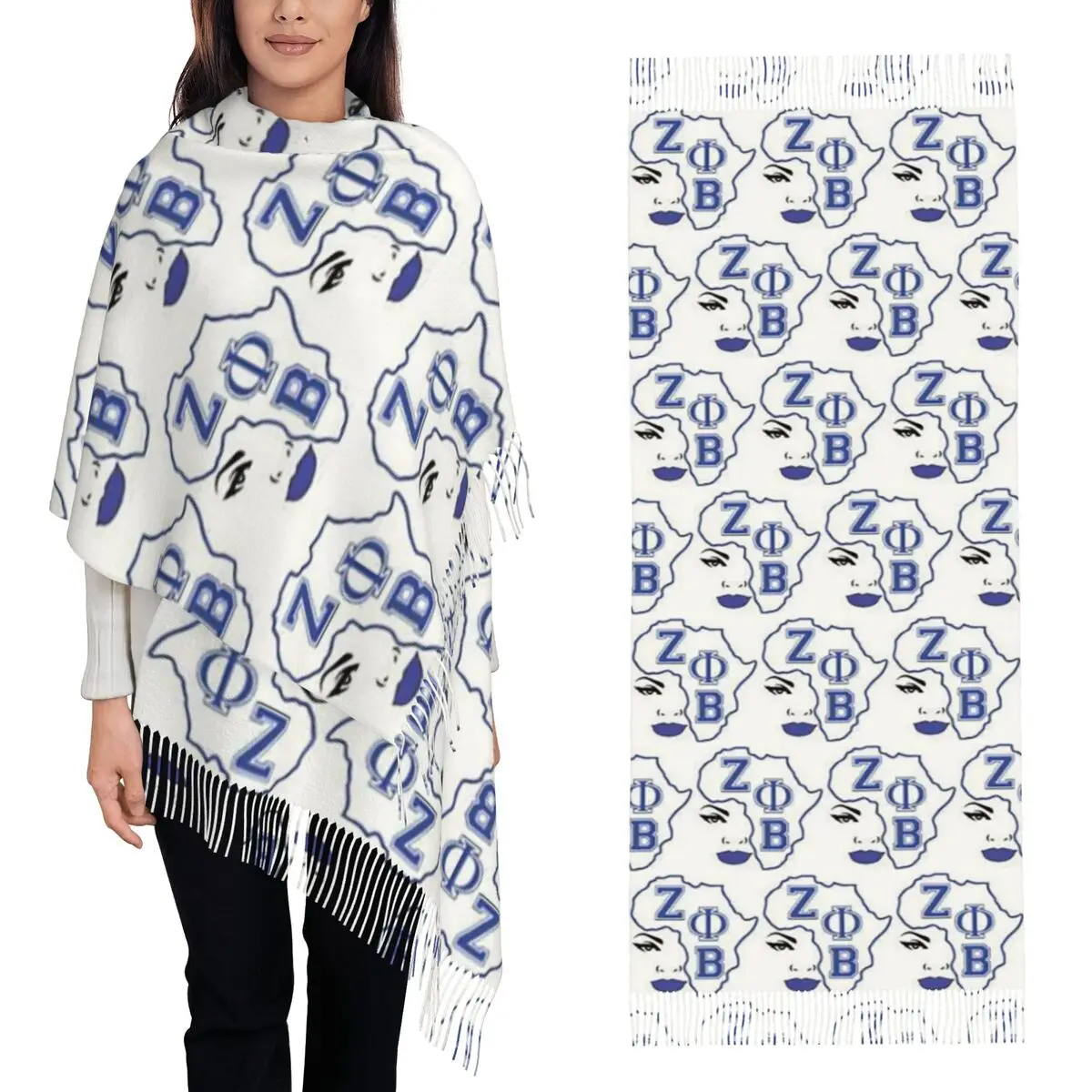 Large Zeta Phi Beta Sorority Logo Greek Letter 1920 Scarf Tassel Scarves for Women Shawls and Wraps Large Fall Winter Shawl Wrap