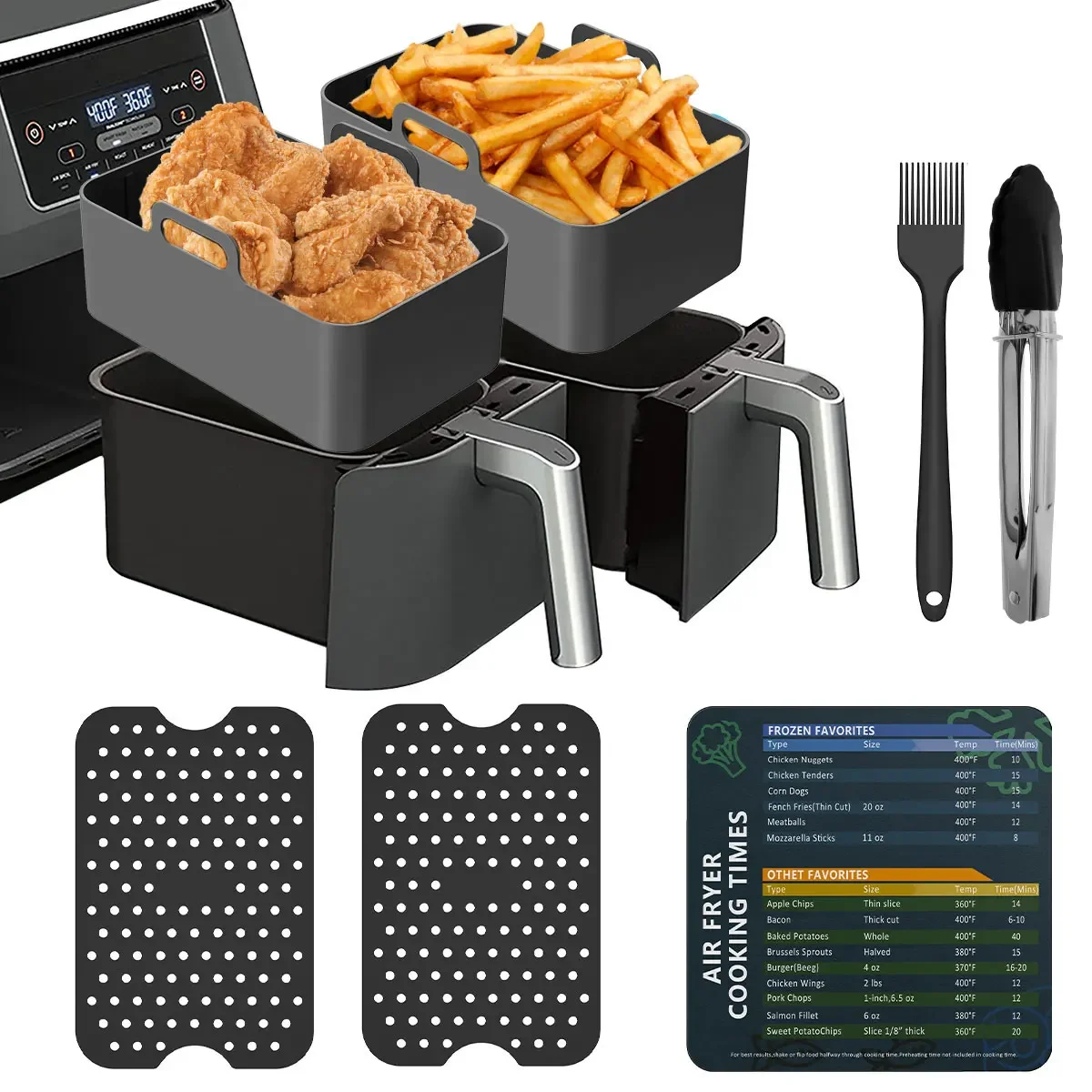 

Air Fryer Silicone Pot Reusable Air Fryer Liner Heat Resistant Air Fryer Silicone Basket Non-Stick Rectangle Baking Pan