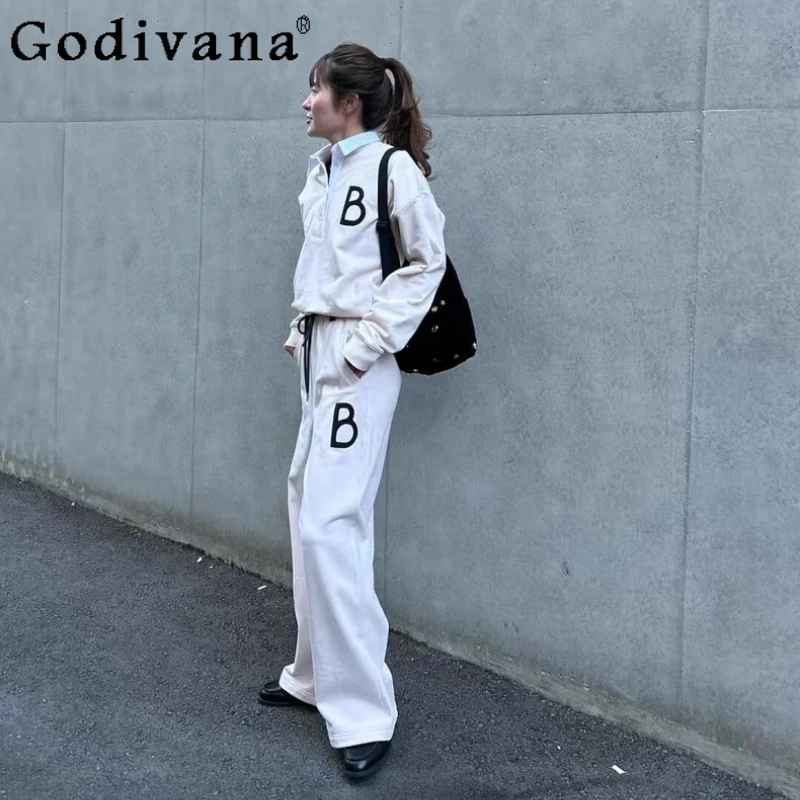 

Japanese B Letter Women's Matching Sets Casual Sportswear Clothes Spring 2026 Women's Polo Collar Sweatshirts Pants 2-piece Set
