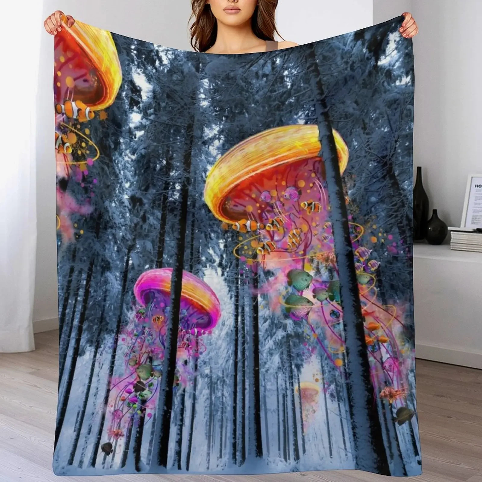 New Winter Forest of Electric Jellyfish Worlds Throw Blanket Elegant Warm Throw Blanket for Hotel Home