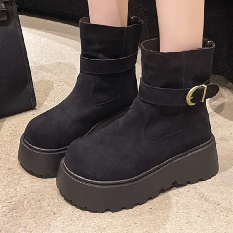 

Flats Platform Women's Ankle Boots 2025 Suede Designer Shoes for Woman Fashion Casual Winter New Dress Zapatos Mujer De Botas
