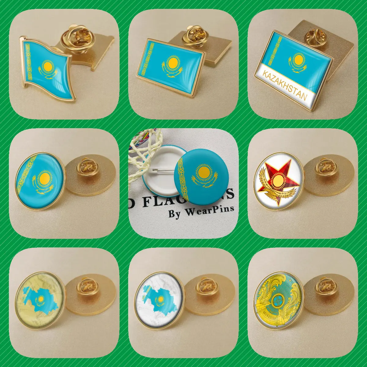 kazakhstan Kazakh Map Flag National Emblem National Flower Brooches Badges Lapel Pins