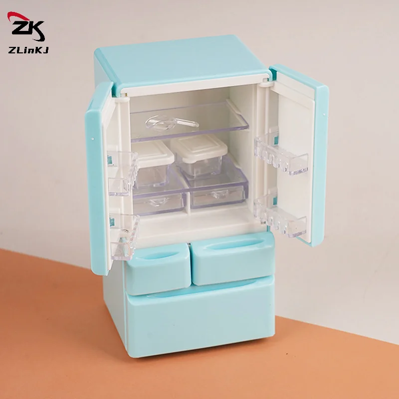 (ZYDD01) 1 Stücke 1/12 Puppenhaus Mini Kühlschrank Modell Weiß/Rosa/Blau Miniatur Lebensmittel Spielen Küche Szene Tasche Möbel Spielzeug