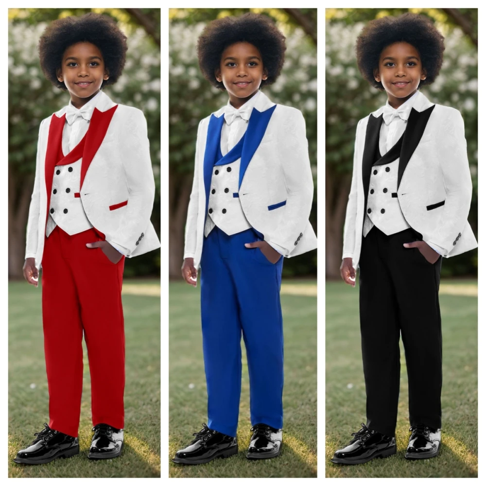 Formal Boys Slim Fit Suits Wedding Ring Bearer Outfit Classic 4 Pieces Blazer Vest Pants Bow Tie Set For Birthday Party