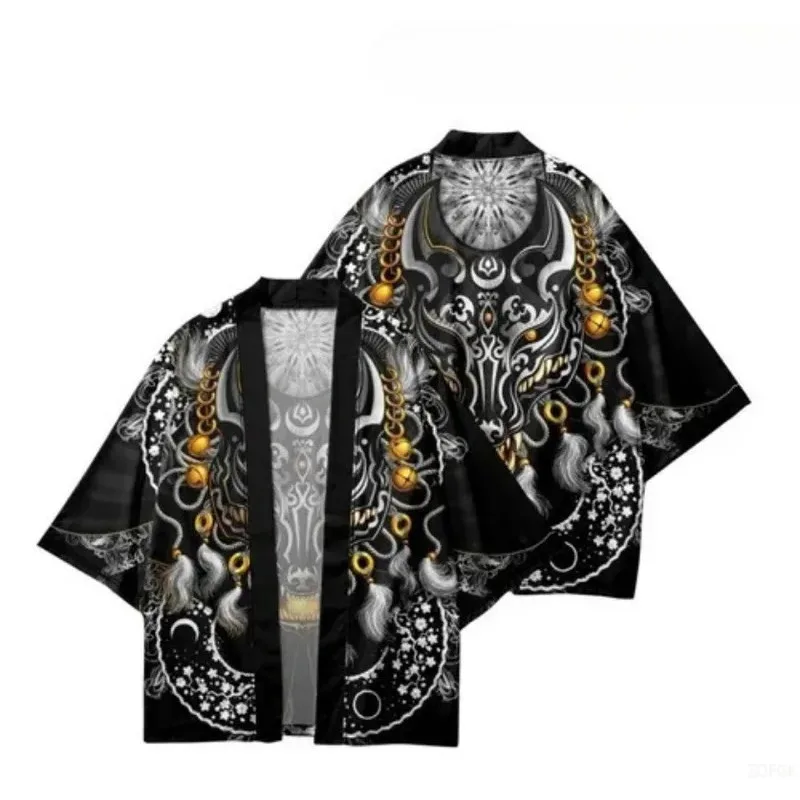 أزياء جديدة نمط هيرمان كيمونو لعب الأدوار أنيمي طباعة للجنسين الصيف عارضة نصف كم أعلى كيمونو سترة #5