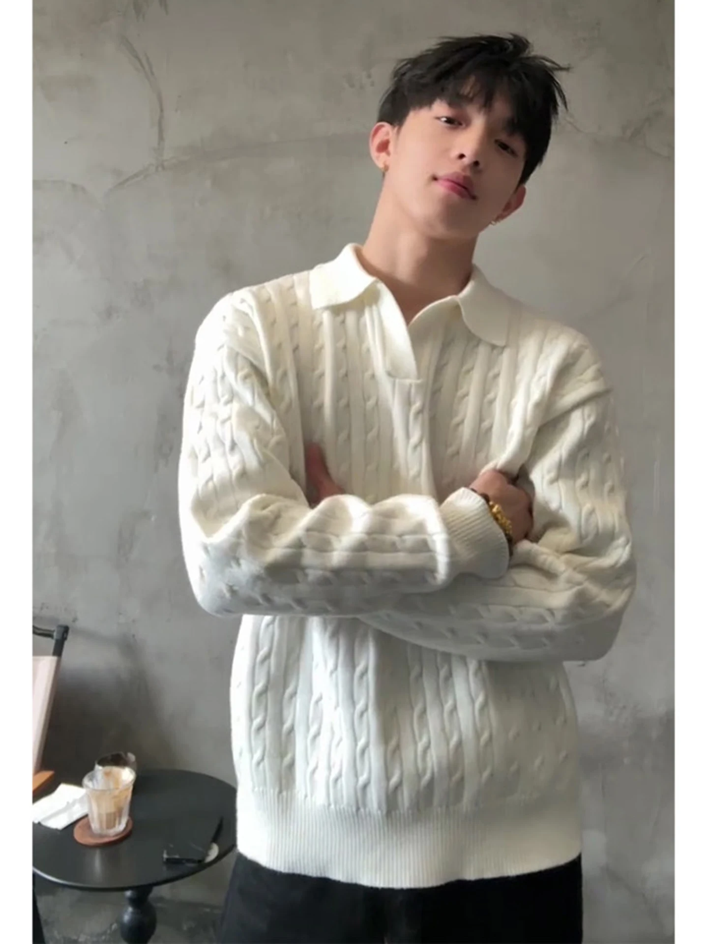 

Мужской вязаный свитер на осень-зиму: мягкий, уютный, с длинным рукавом, воротником-стойкой и узором «Птицы океана», повседневный, из смесового полиэстера, теплый