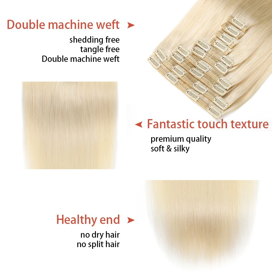 Uperfectly Clip in Hair Extensions Honey Blonde Real Human Hair Double Weft 10pcs Hair Extensions Clip ins Straight Human Hair