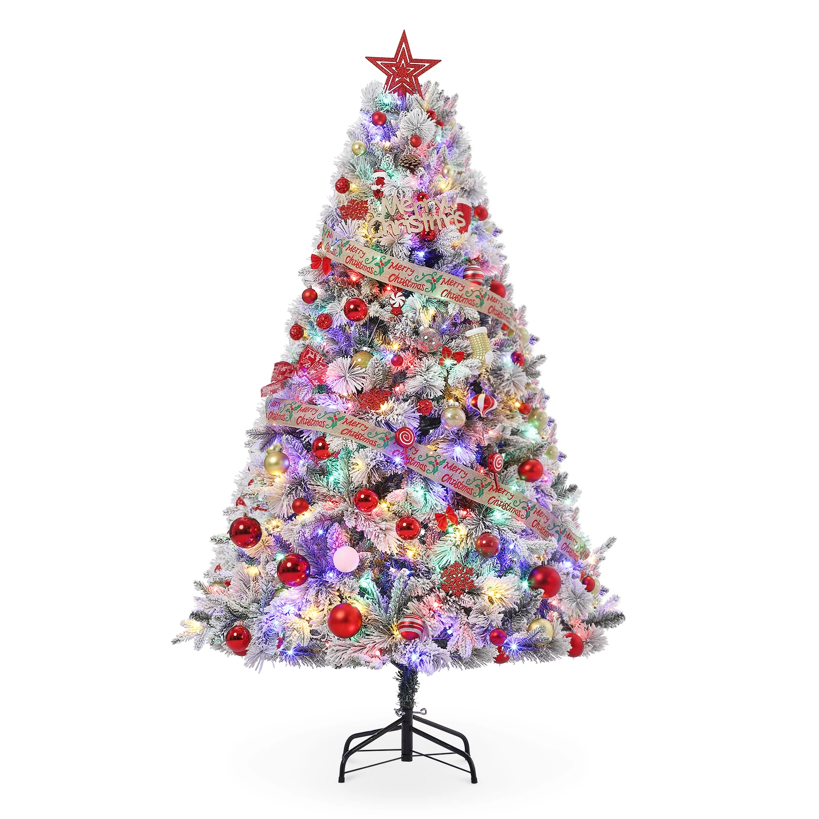 1 Pvc+Pe 6Ft Pine Needle Flocking Tree 850Pcs 400 Four-Color Lights