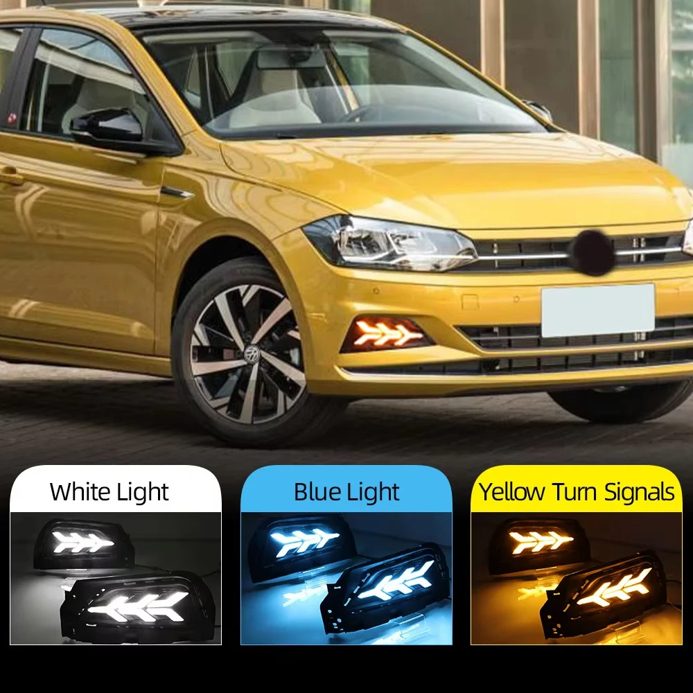 

2 PCS For Volkswagen Polo 2019 - 2024 Car DRL LED Daytime Running Light Fog Lamp Sequential Yellow Turn Signal Function