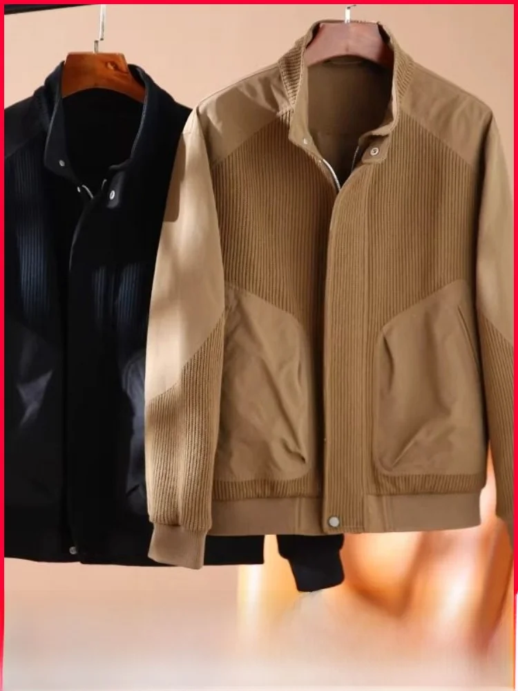 

Мужская трикотажная лоскутная ткань в американском стиле ретро, модная рабочая одежда с воротником-стойкой, куртка-стойка, подходит для молодежи кино Sle