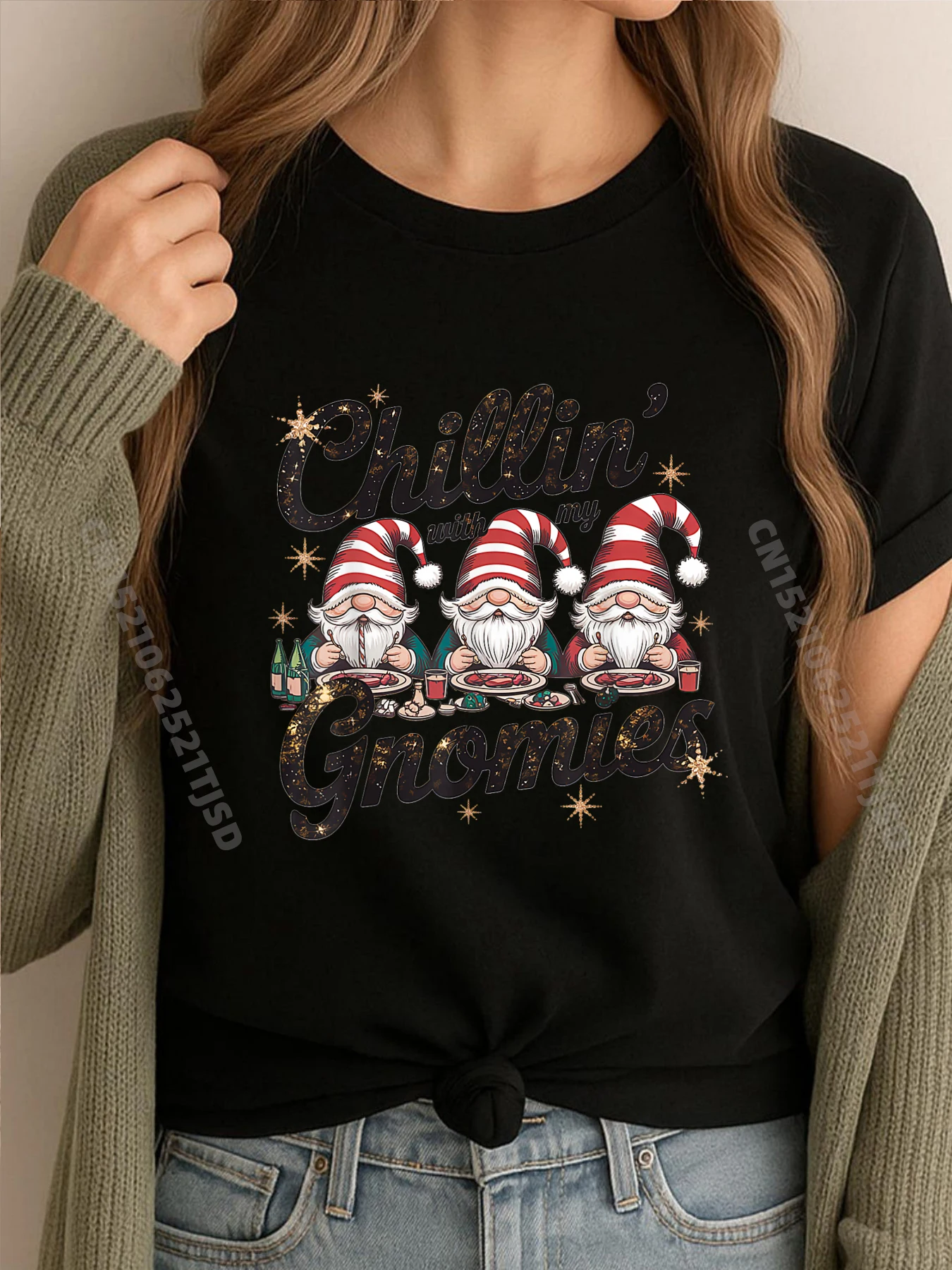 

Chillin With My Gnomies Christmas Family Friend Gnomes Mens Korean Fashion Fashionable and Trendy Short Sleeve Tee Design