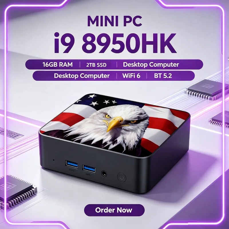 Gaming Mini Desktop Computer Intel i9 8950HK, Win11, 16GB RAM, 1TB/2TB SSD, WiFi6, BT5.2, Mobile PC for Gamer & Office.
