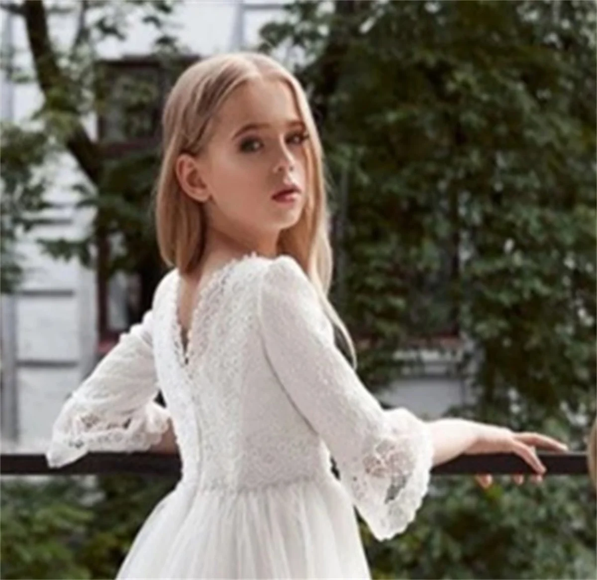 Vestido de niña de flores de encaje blanco, cintura alta, tul largo con cuentas, boda elegante, primer vestido de fiesta de cumpleaños eucarista para niños