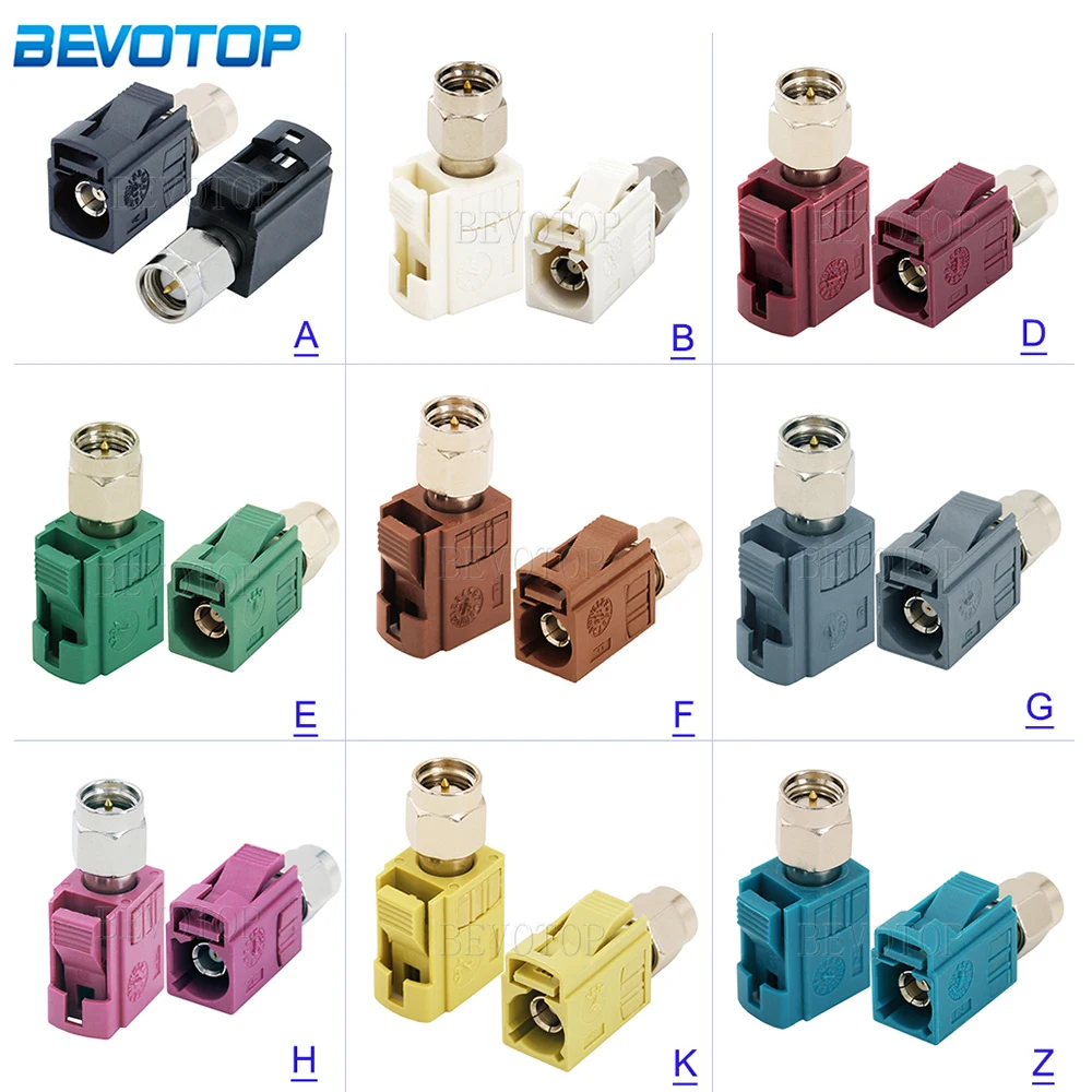 10PCS/Lot SMA Male Plug to Fakra Code A/B/C/D/E/F/G/H/I/K/Z Female Jack 50 Ohm Straight RF Coaxial Adapter