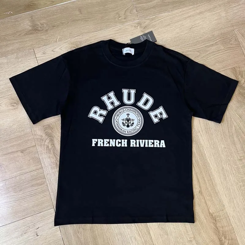 Short Sleeve RHUDE Big Round Badge Print T Shirt Men Women Best Quality Loose T-shirt Tops
