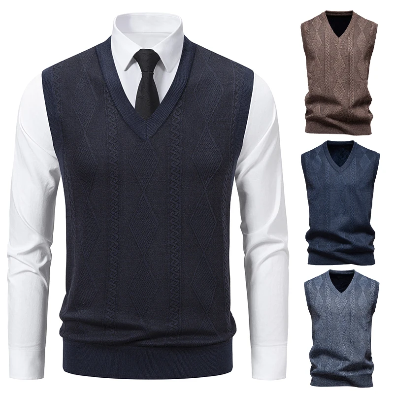 

2026 Men's Solid Color Sweater Vest Casual Fashion Vests Top for Men Comfortable V Neck Classic Vest