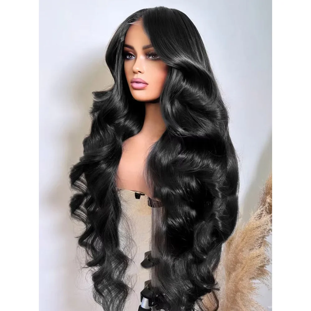 

26Inch Natural Soft Long 180Density Black Glueless Body Wave Lace Front Wig For Women With Baby Hair Preplucked Daily