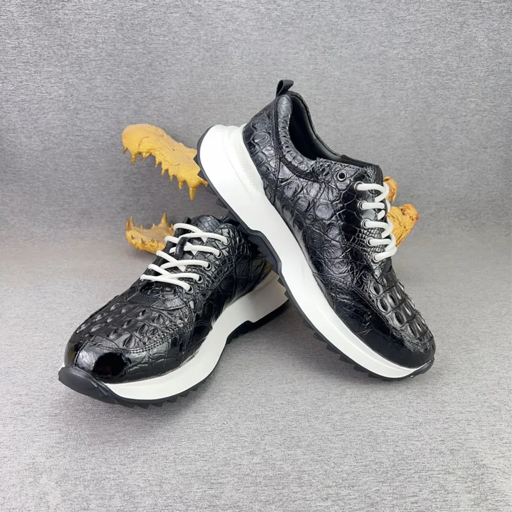 

Authentic crocodile leather men's casual sneakers real crocodile leather men's lace-up low-top leather shoes fashion flat shoes