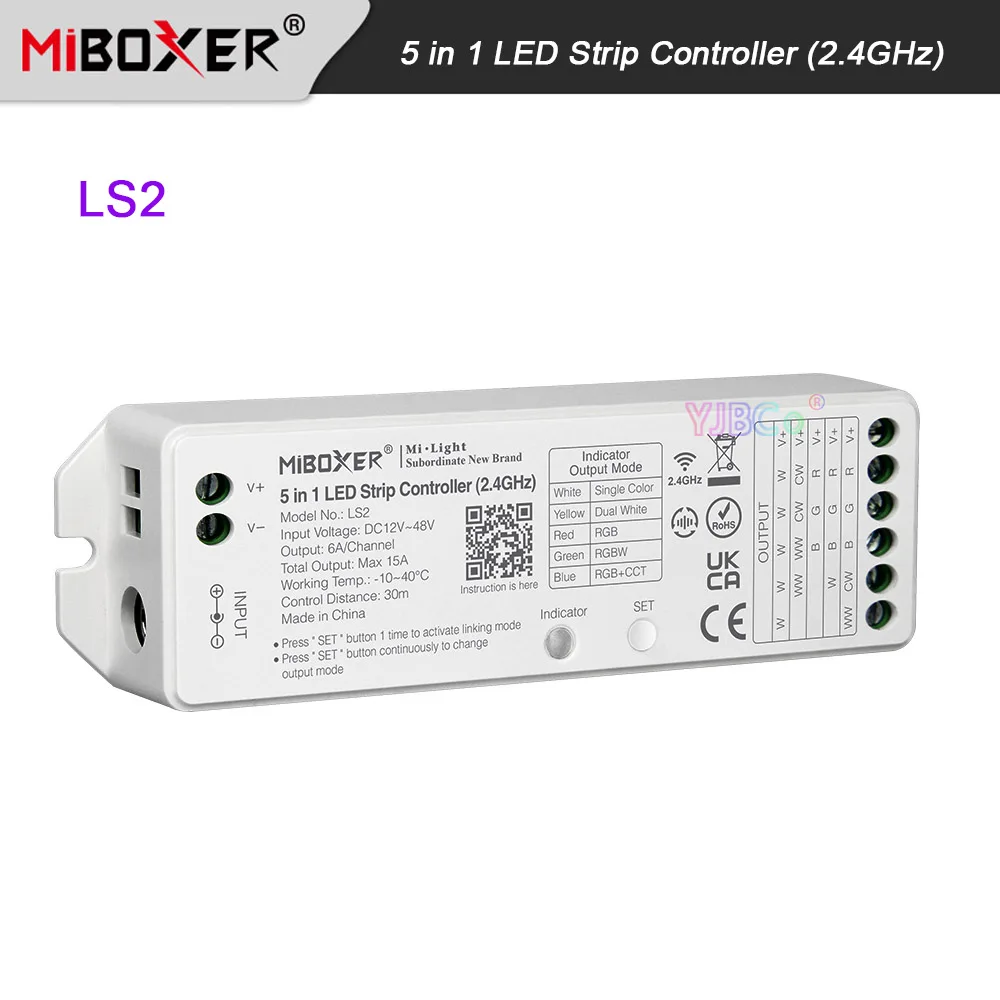 Miboxer 2.4G (Single color/Dual white/RGB/RGBW/RGB+CCT) 5 in 1 LED Strip Controller LS2 12V-48V 24V Max 15A light tape dimmer